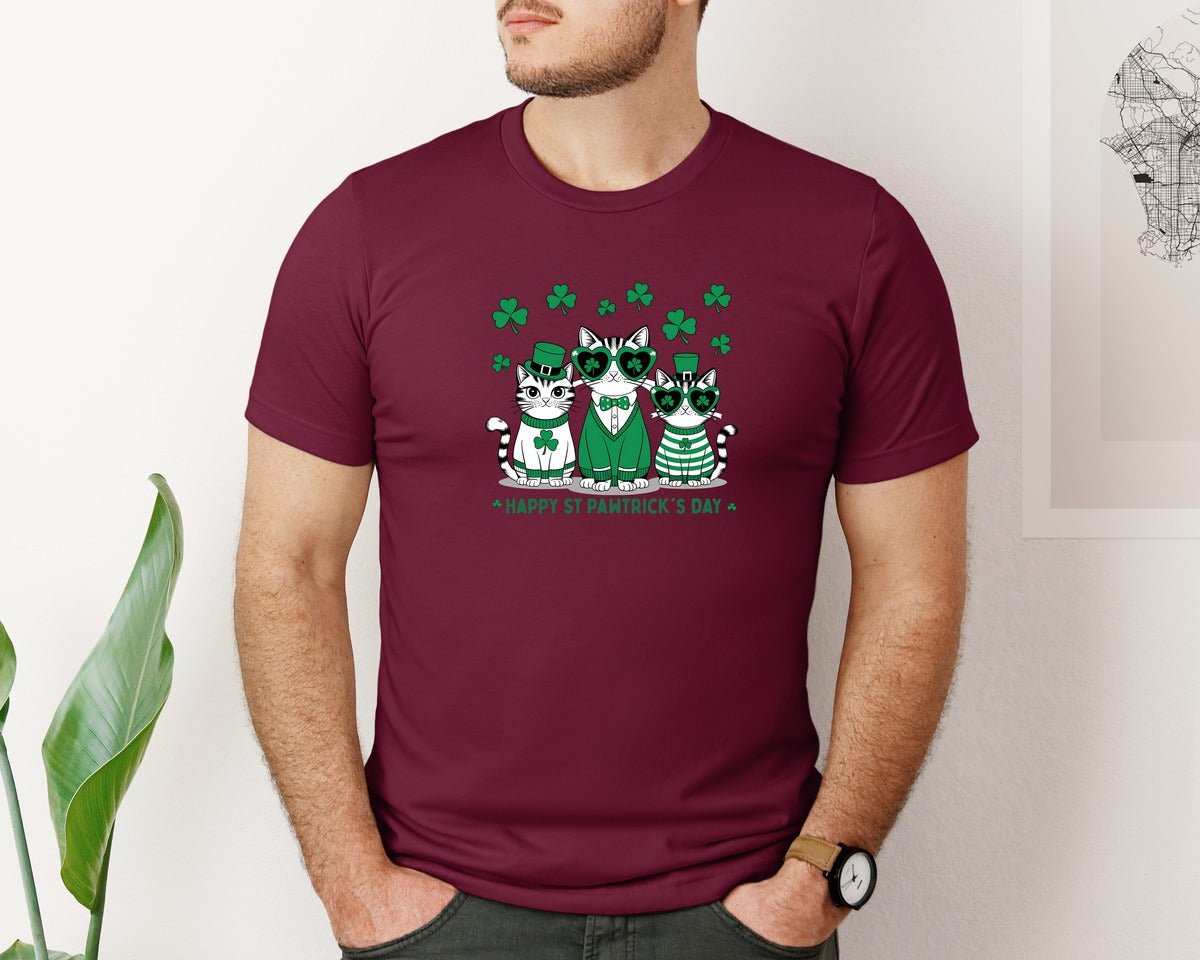 brand:Bella Canvas|color:Heather Maroon|Happy St Pawtricks Day Pngst Patricks Graphic T-Shirt