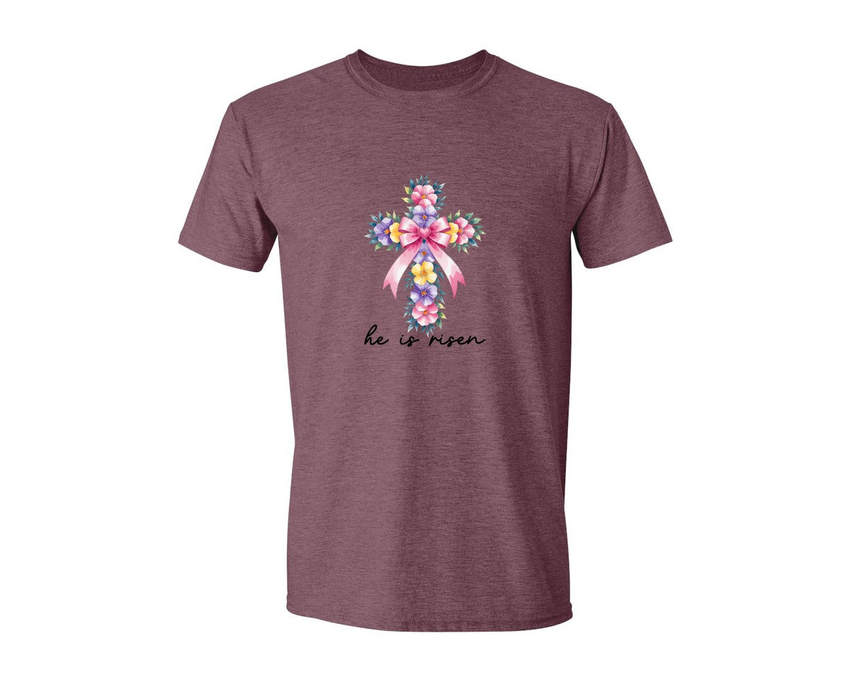 brand:Generic|color:Heather Maroon|Watercolor Cross Easter Bible Verse Graphic T-Shirt