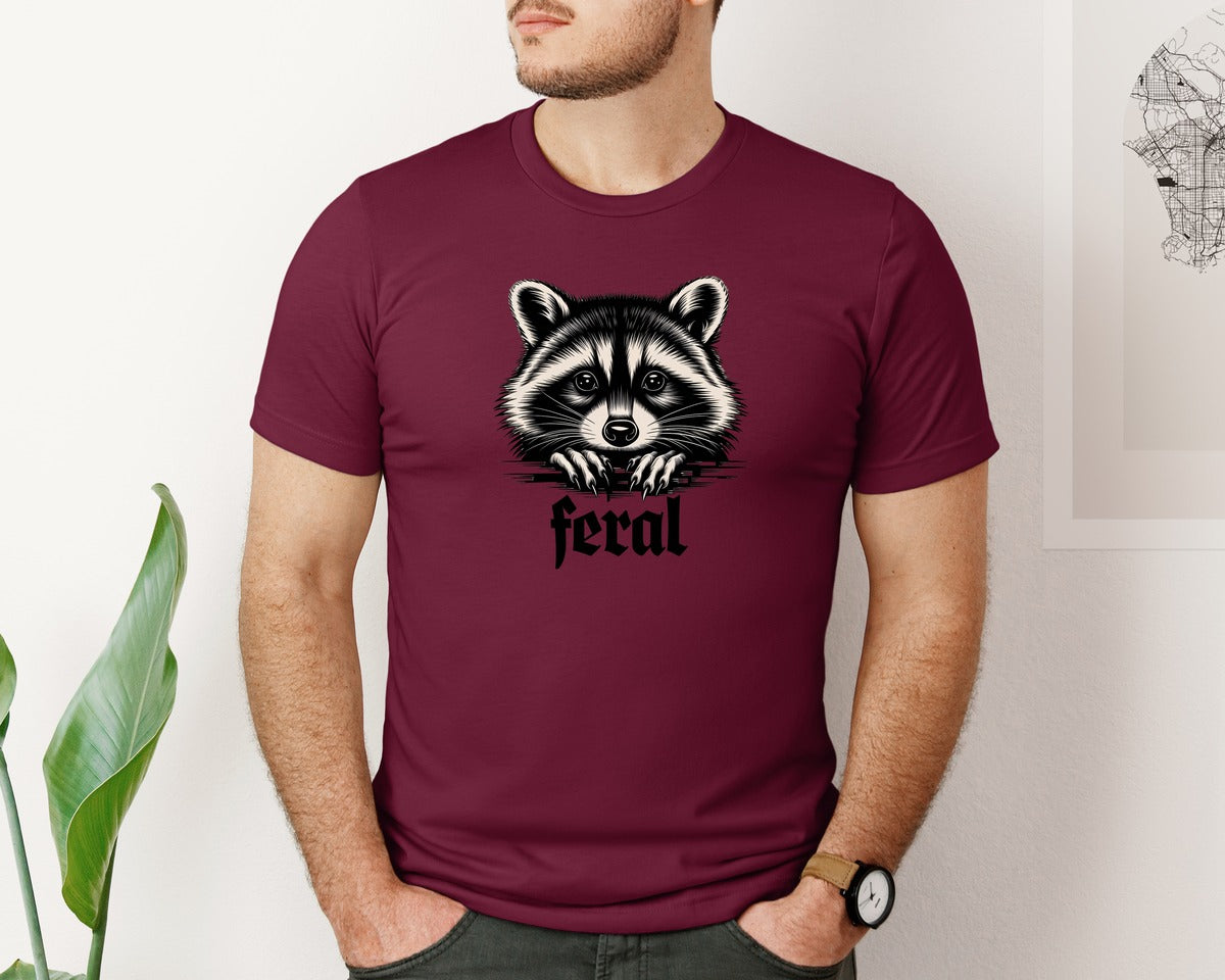 brand:Bella Canvas|color:Heather Maroon|Feral Raccoon Gothic Grunge Wild Graphic T-Shirt