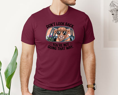 brand:Bella Canvas|color:Heather Maroon|Dont Look Back Highland Cow Graphic T-Shirt