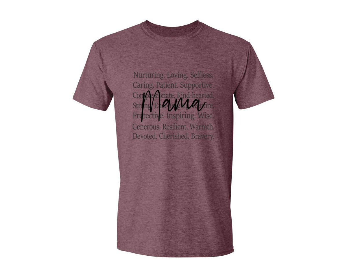 brand:Generic|color:Heather Maroon|Mama Words Mothers Day Graphic T-Shirt