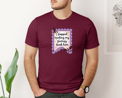 brand:Bella Canvas|color:Heather Maroon|I Stopped Reading My Fantasy Book Here 4 Graphic T-Shirt