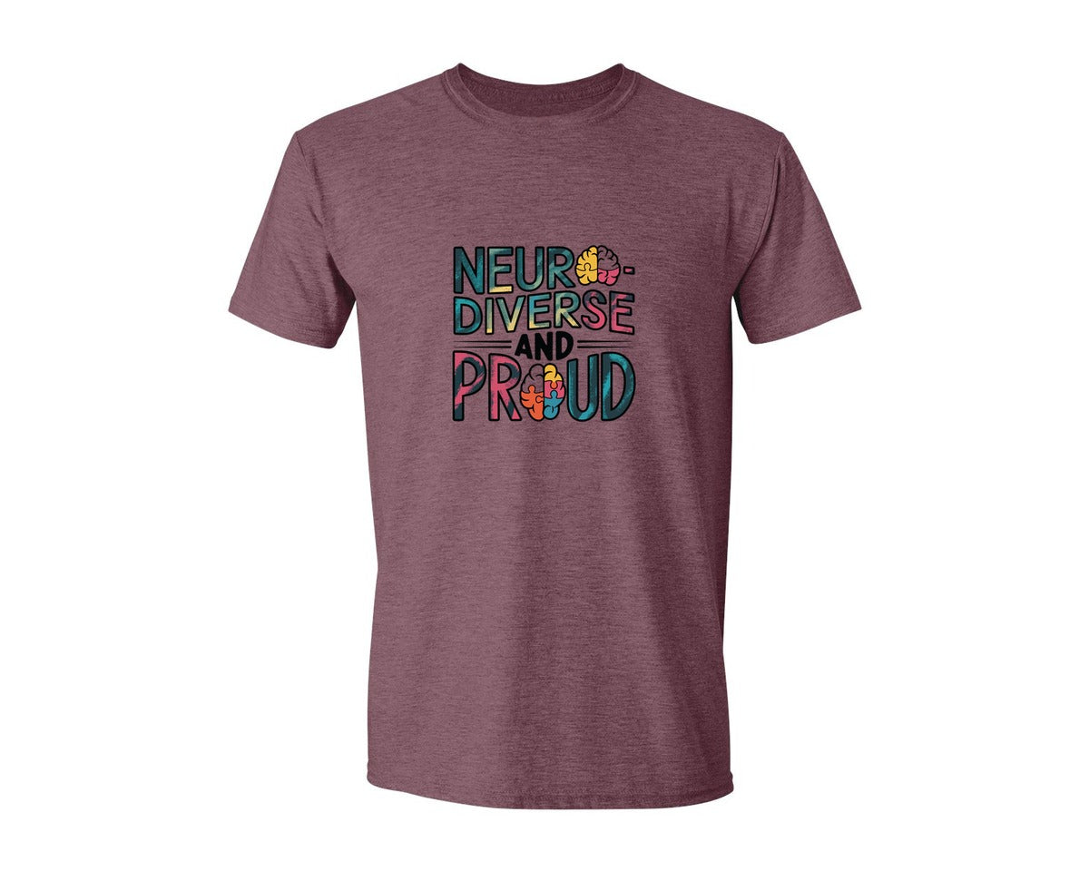 brand:Generic|color:Heather Maroon|Neuro Diverse And Proud Autism Shirt Graphic T-Shirt