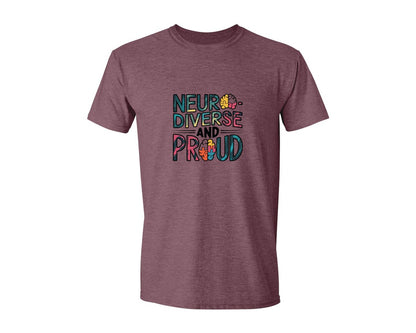 brand:Generic|color:Heather Maroon|Neuro Diverse And Proud Autism Shirt Graphic T-Shirt
