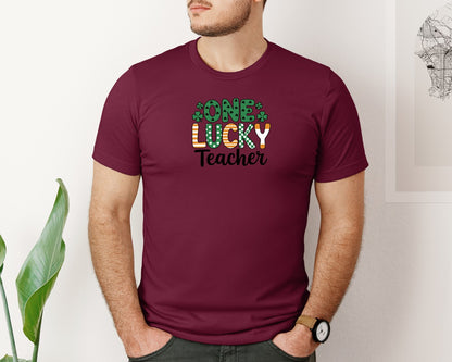 brand:Bella Canvas|color:Heather Maroon|One Lucky Teacher St Patricks Day 3 Graphic T-Shirt