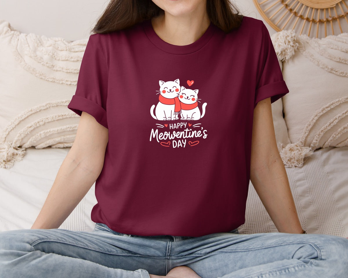 brand:Bella Canvas|color:Heather Maroon|Happy Meowentines Day T Shirt Design 2 Graphic T-Shirt