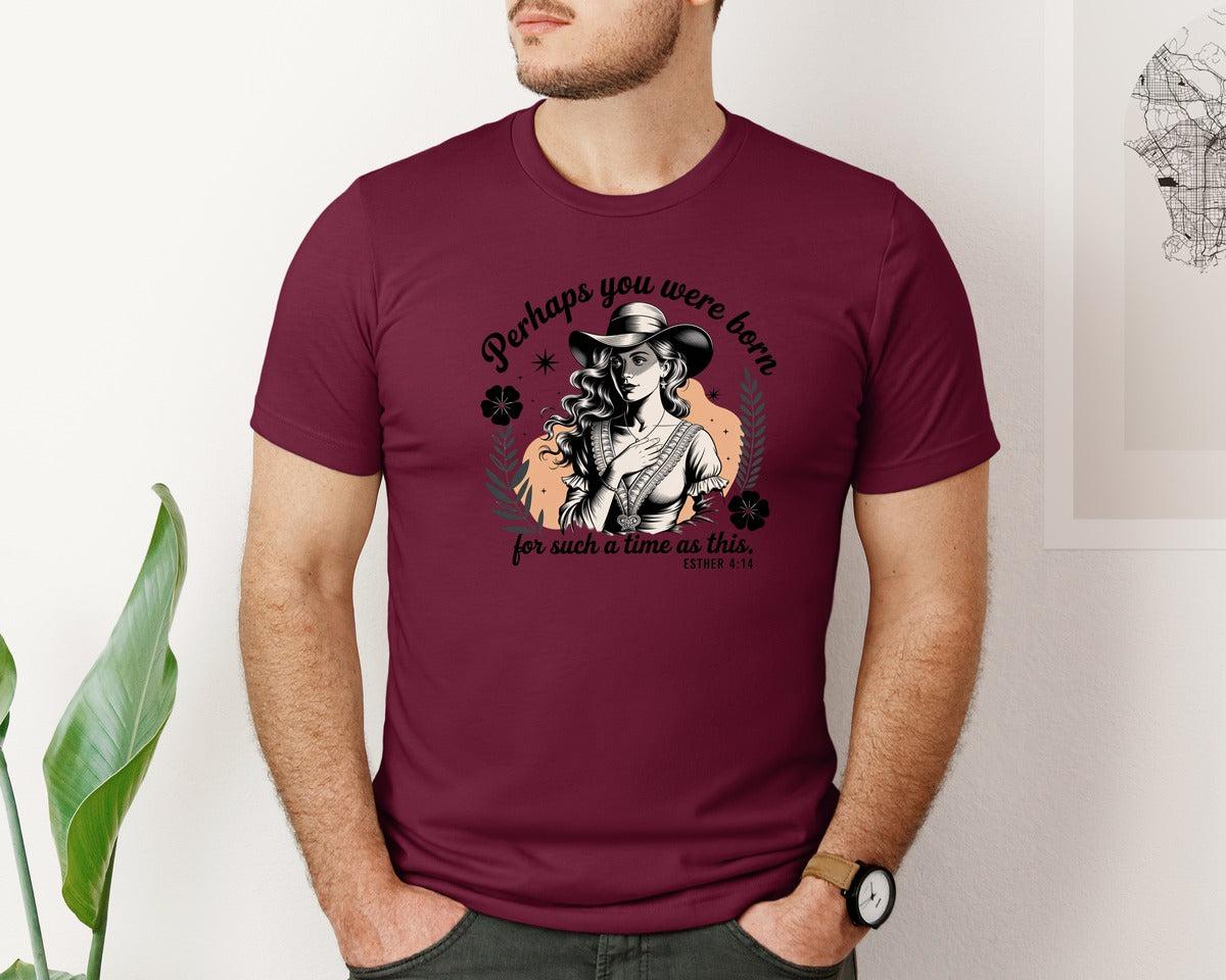 brand:Bella Canvas|color:Heather Maroon|Perhaps You Were Born Christian 3 Graphic T-Shirt