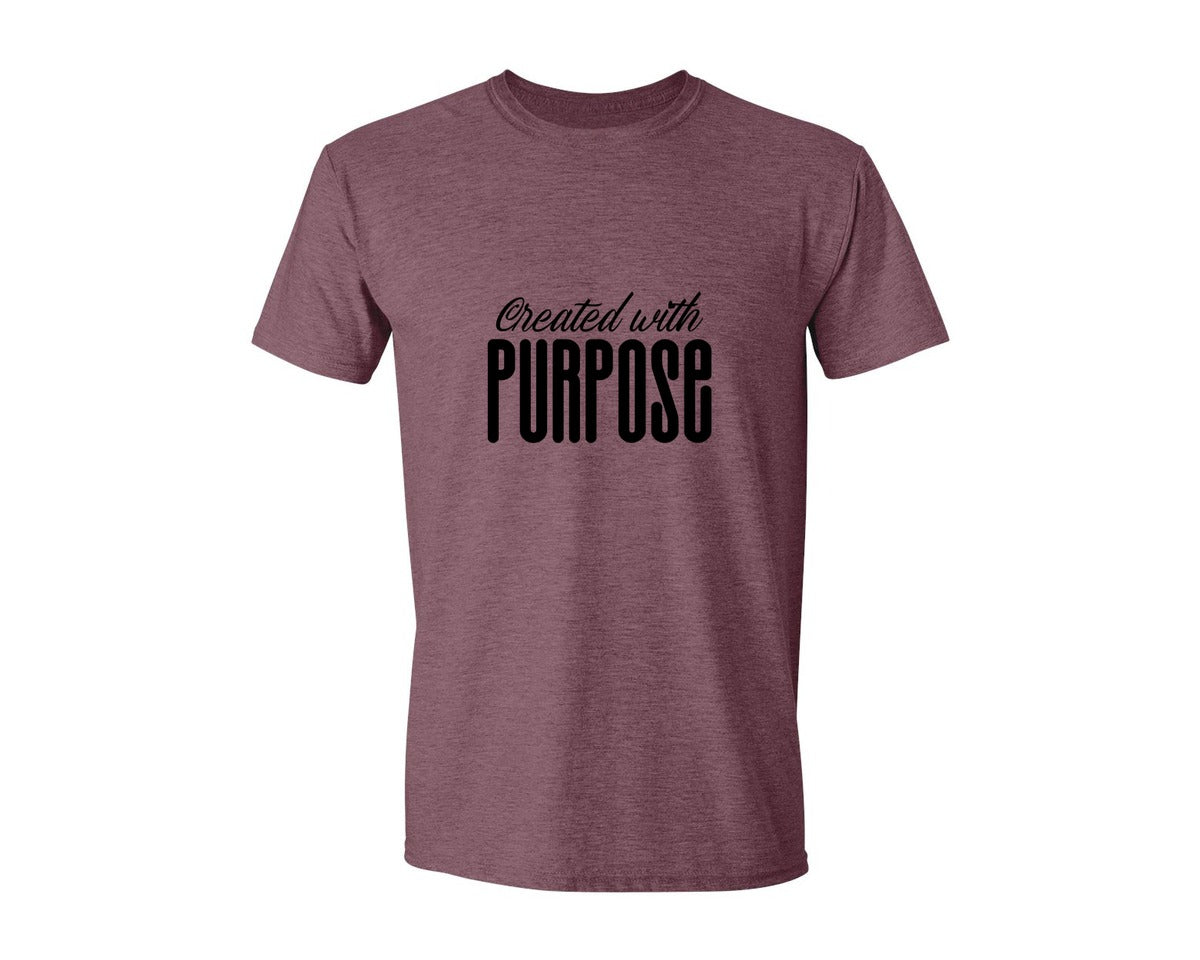 brand:Generic|color:Heather Maroon|Created With Purpose Sleeve Design Graphic T-Shirt