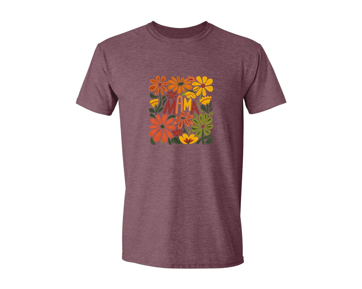brand:Generic|color:Heather Maroon|Retro Floral Mama Boho Mothers Day 3 Graphic T-Shirt