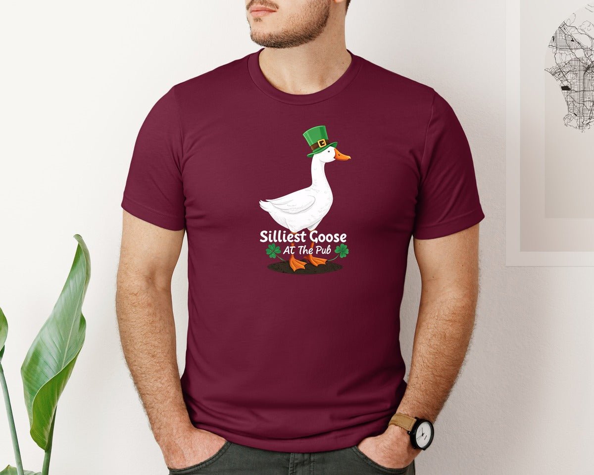 brand:Bella Canvas|color:Heather Maroon|Silly Goose St Patricks Funniest Graphic T-Shirt
