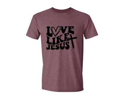 brand:Generic|color:Heather Maroon|Love Like Jesus Wavy 2 Graphic T-Shirt