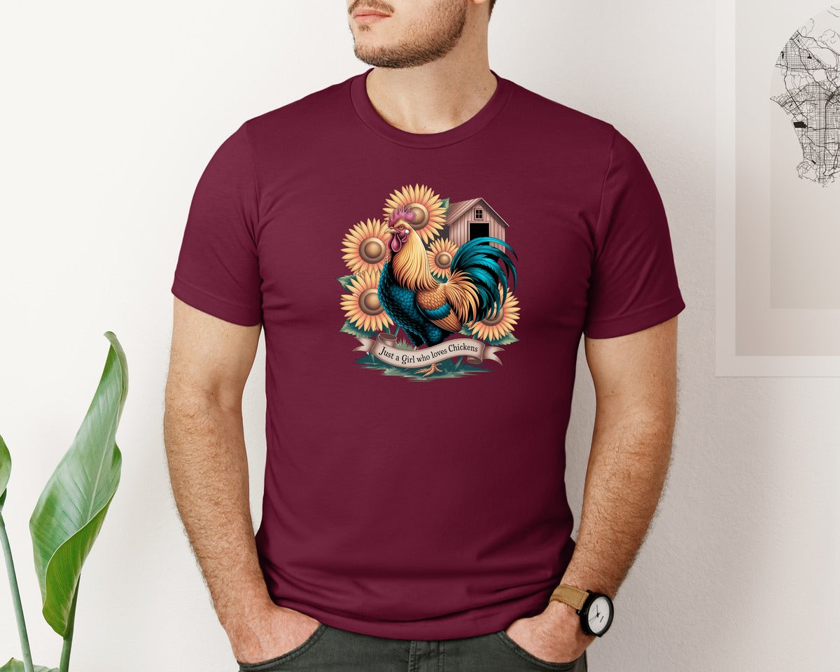 brand:Bella Canvas|color:Heather Maroon|Just A Girl Who Loves Chickens 10 Graphic T-Shirt