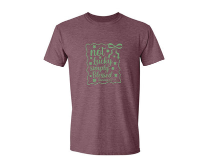 brand:Generic|color:Heather Maroon|Not Lucky Simply Blessed Graphic T-Shirt