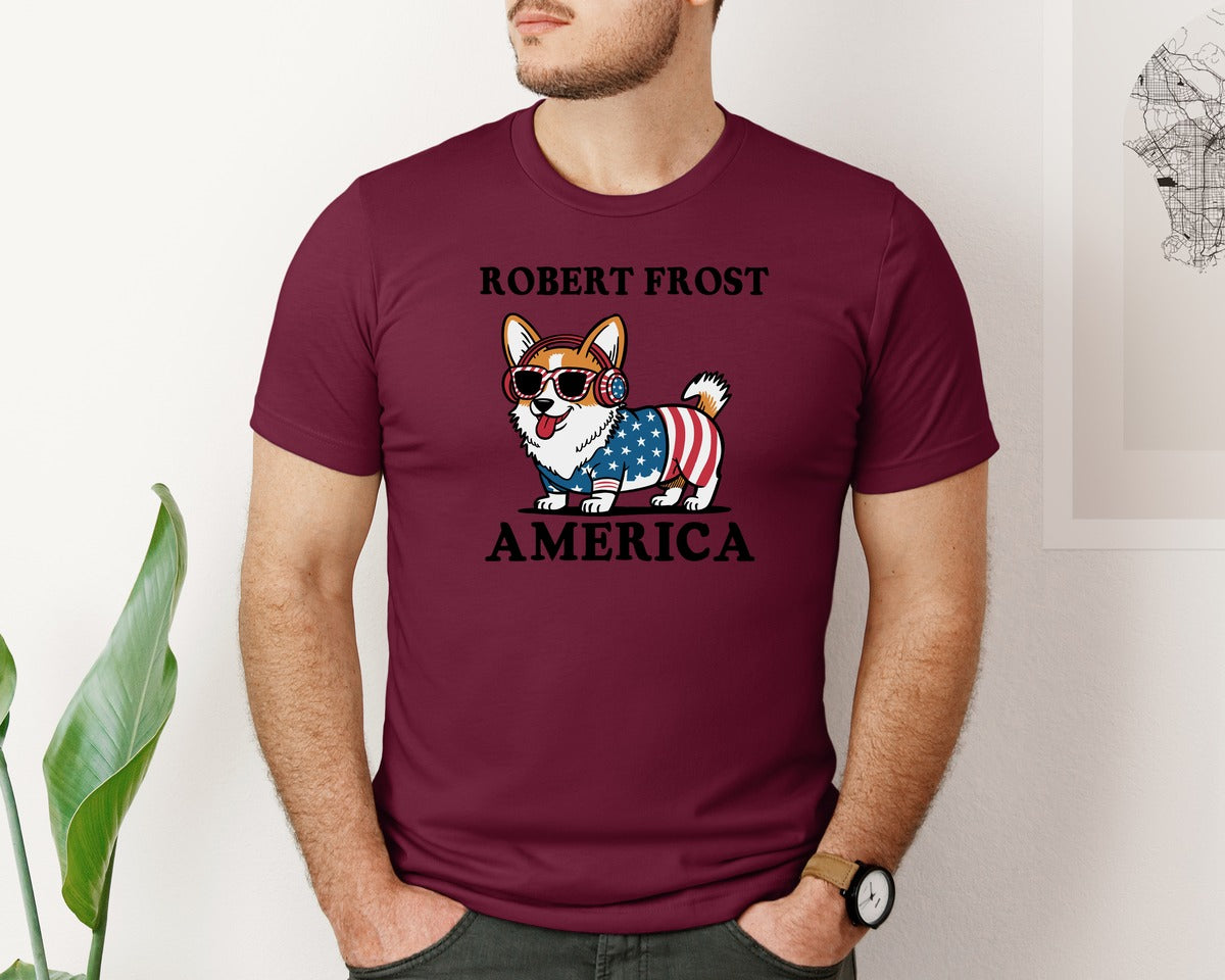 brand:Bella Canvas|color:Heather Maroon|Corgi Dog 4Th Of July Graphic T-Shirt