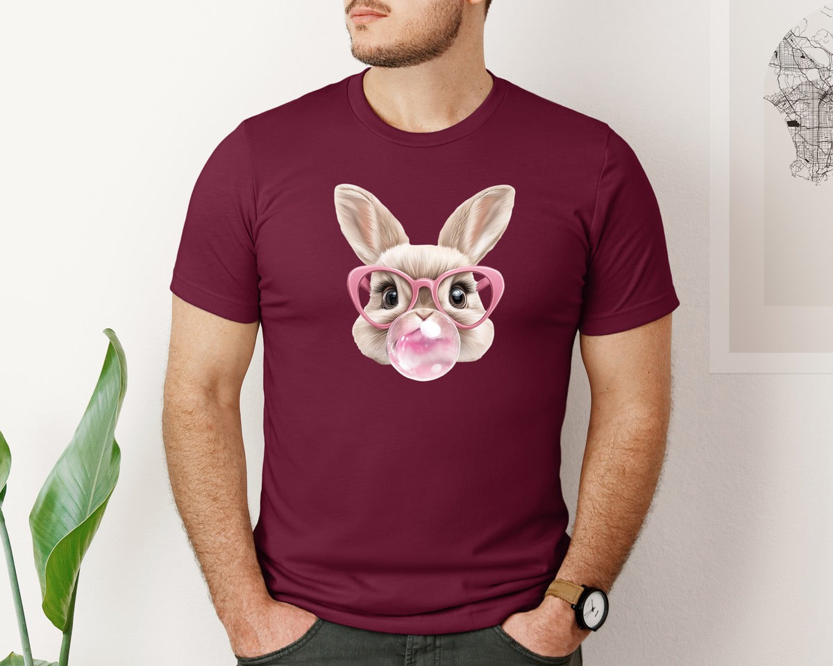 brand:Bella Canvas|color:Heather Maroon|Easter Bunny Coquette Bunny Blowing 3 Graphic T-Shirt