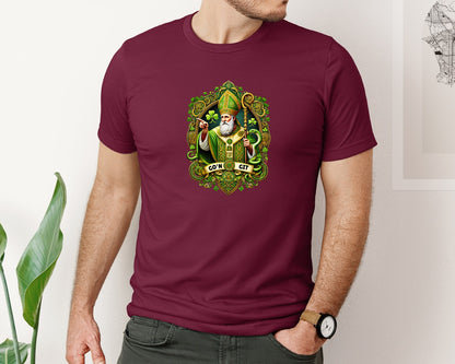 brand:Bella Canvas|color:Heather Maroon|St Patricks Day Saint Patrick Graphic T-Shirt