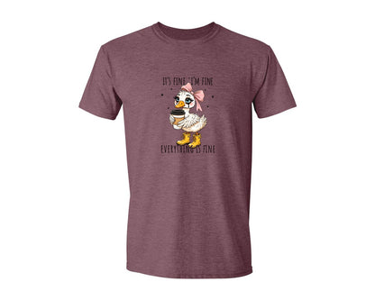 brand:Generic|color:Heather Maroon|Funny Goose Its Fine Everything Is Fine Graphic T-Shirt