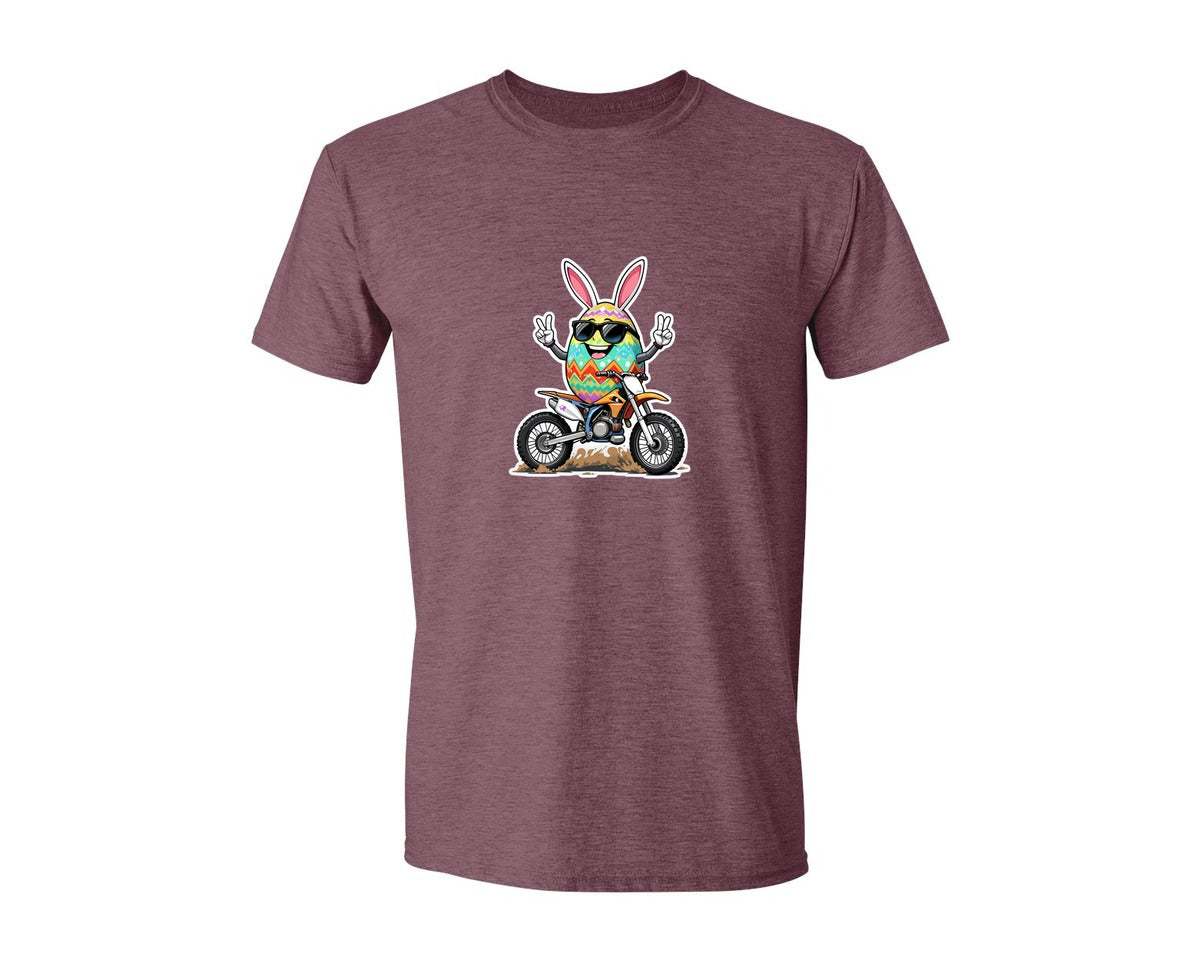 brand:Generic|color:Heather Maroon|Egg Bunny On Motorbike T Shirt Design Graphic T-Shirt