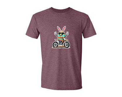 brand:Generic|color:Heather Maroon|Egg Bunny On Motorbike T Shirt Design Graphic T-Shirt