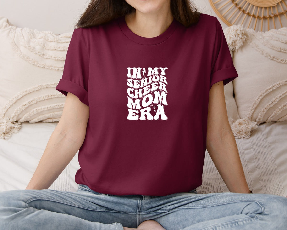 brand:Bella Canvas|color:Heather Maroon|In My Senior Cheer Mom Era 2 Graphic T-Shirt