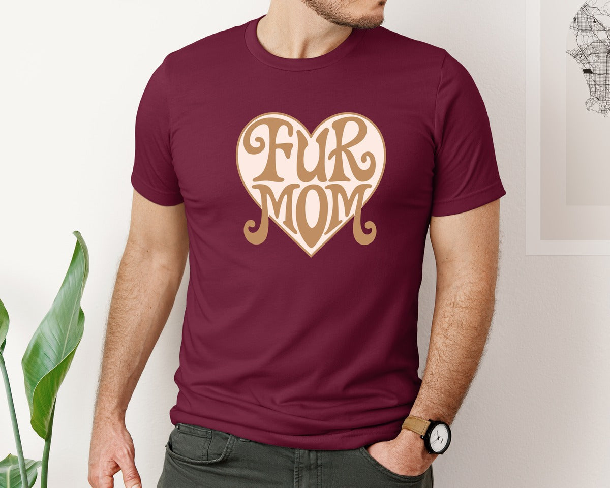 brand:Bella Canvas|color:Heather Maroon|Fur Mom Cute Crazy Cat Lady Quote Graphic T-Shirt