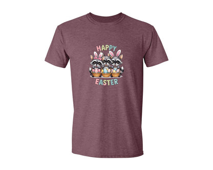 brand:Generic|color:Heather Maroon|Feral Easter Raccoon Graphic T-Shirt