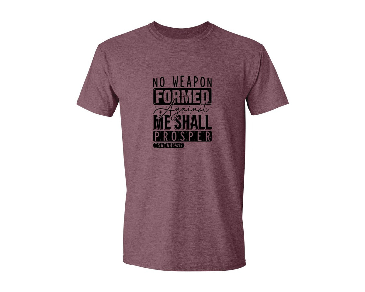brand:Generic|color:Heather Maroon|No Weapon Formed Against Me Shall Prospe Graphic T-Shirt
