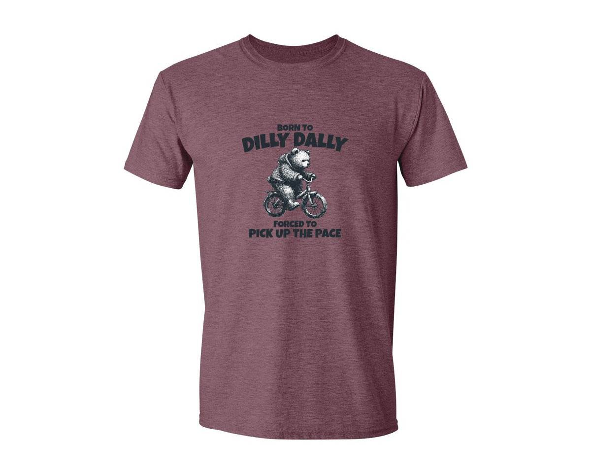 brand:Generic|color:Heather Maroon|Born To Dilly Dally Little Bear Shirt Graphic T-Shirt