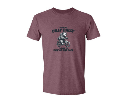 brand:Generic|color:Heather Maroon|Born To Dilly Dally Little Bear Shirt Graphic T-Shirt