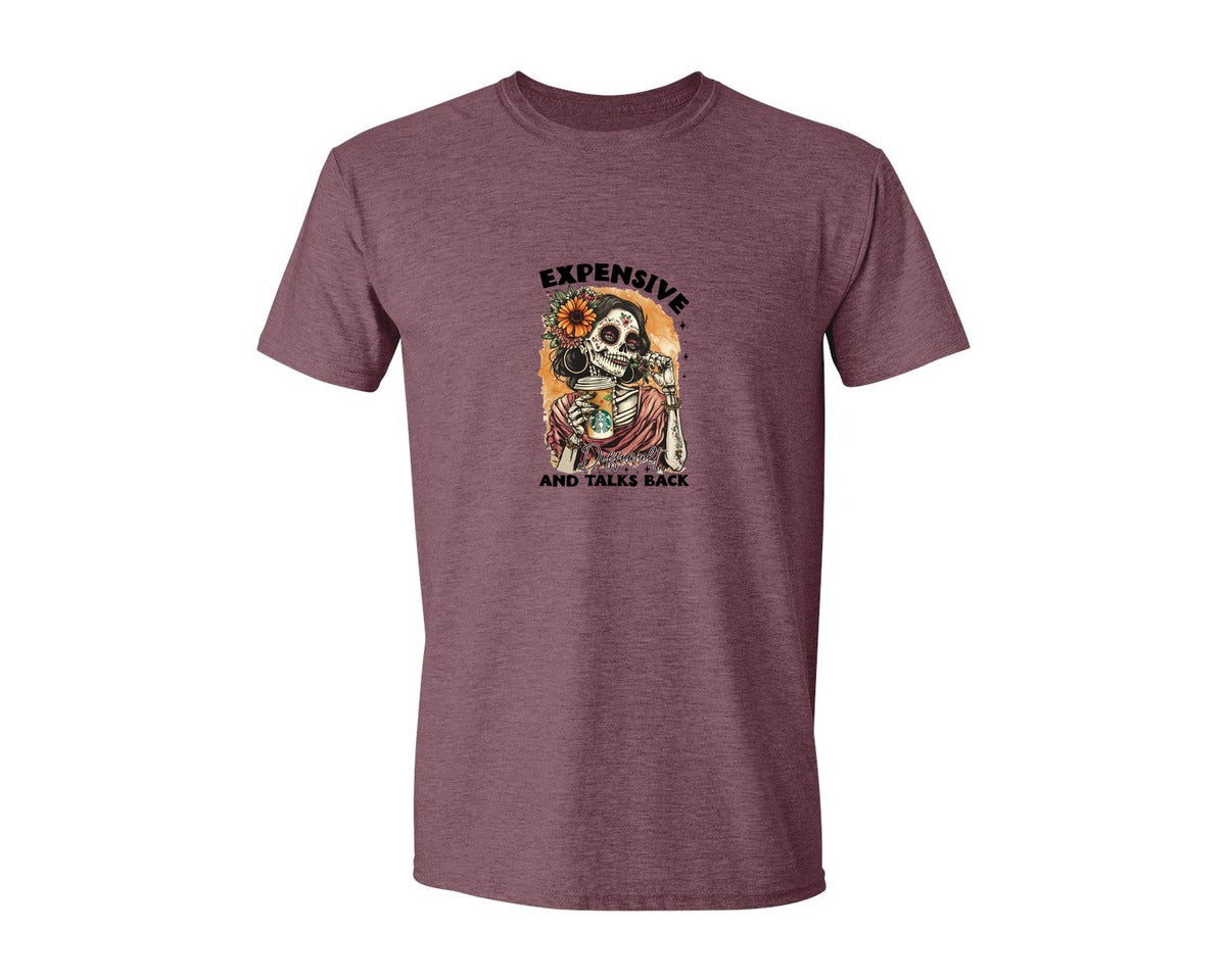 brand:Generic|color:Heather Maroon|Expensive Difficult And Talks Back 12 Graphic T-Shirt