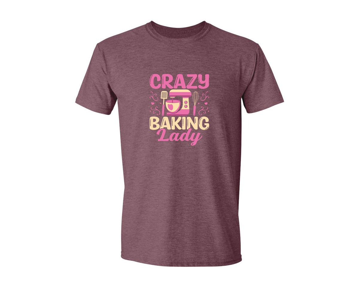 brand:Generic|color:Heather Maroon|Crazy Baking Lady Mixer Whisk Baker Graphic T-Shirt