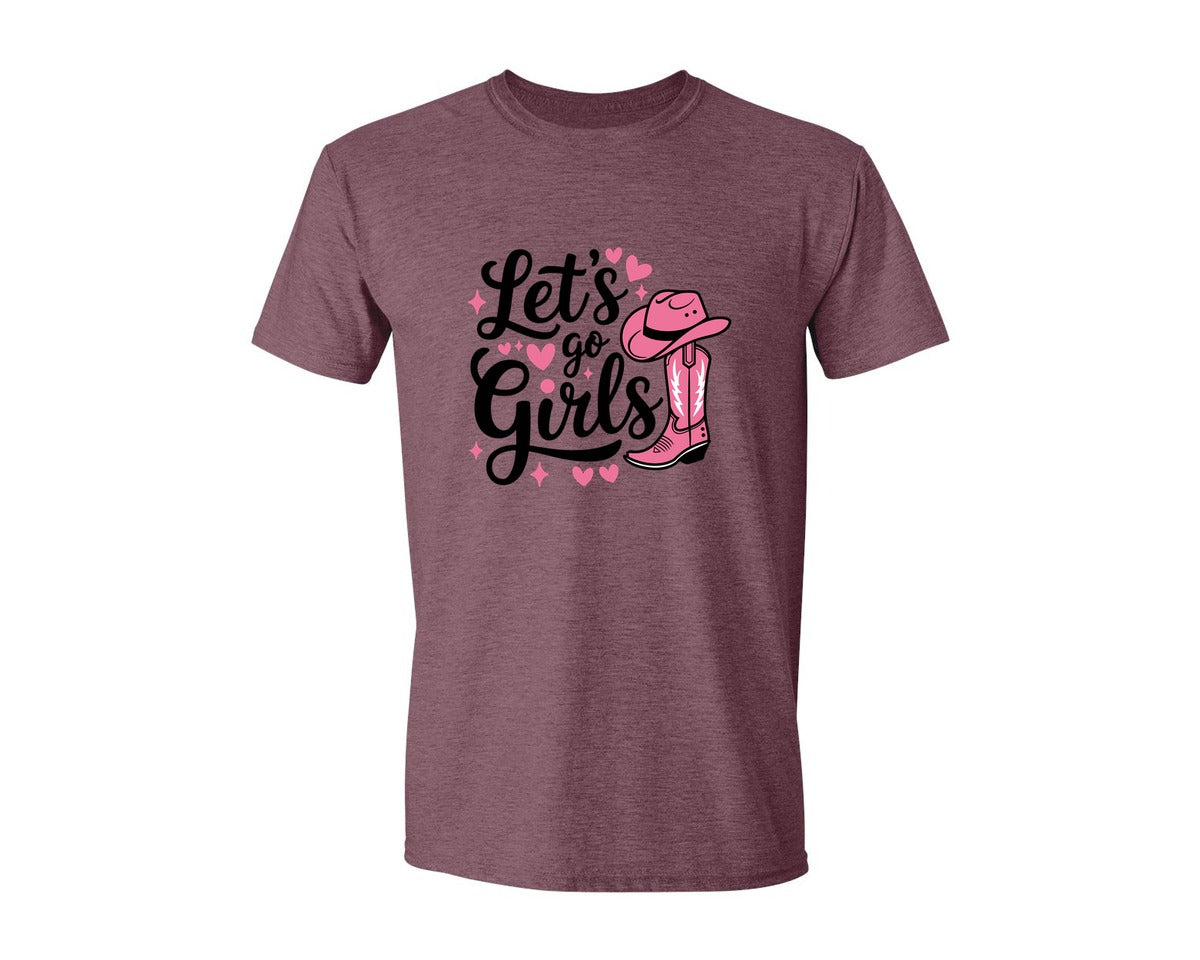 brand:Generic|color:Heather Maroon|Lets Go Girls Western Cowgirl Graphic T-Shirt