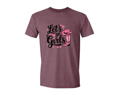 brand:Generic|color:Heather Maroon|Lets Go Girls Western Cowgirl Graphic T-Shirt