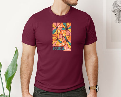 brand:Bella Canvas|color:Heather Maroon|Boho Retro Flower T Shirt Design Graphic T-Shirt