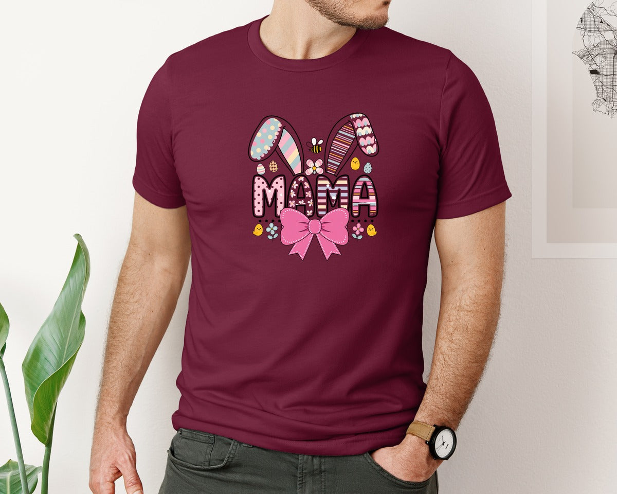 brand:Bella Canvas|color:Heather Maroon|Easter Mama T Shirt Design Graphic T-Shirt