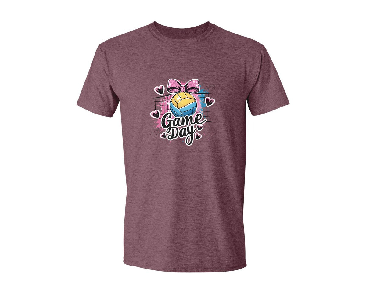 brand:Generic|color:Heather Maroon|Game Day Volleyball Cute Girly Spo Graphic T-Shirt