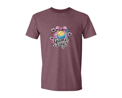 brand:Generic|color:Heather Maroon|Game Day Volleyball Cute Girly Spo Graphic T-Shirt