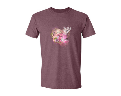 brand:Generic|color:Heather Maroon|Worlds Best Auntie Heart Graphic T-Shirt