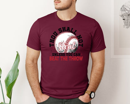 brand:Bella Canvas|color:Heather Maroon|Funny Baseball Thou Shall Not Steal Graphic T-Shirt