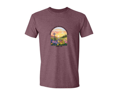 brand:Generic|color:Heather Maroon|Floral Christian Bible Verse Graphic T-Shirt