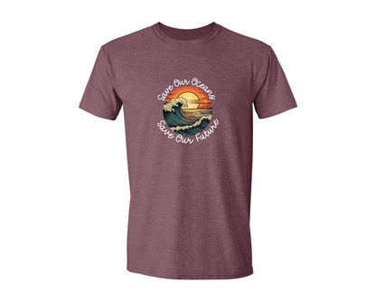brand:Generic|color:Heather Maroon|Save Our Oceans Save Our Future Graphic T-Shirt