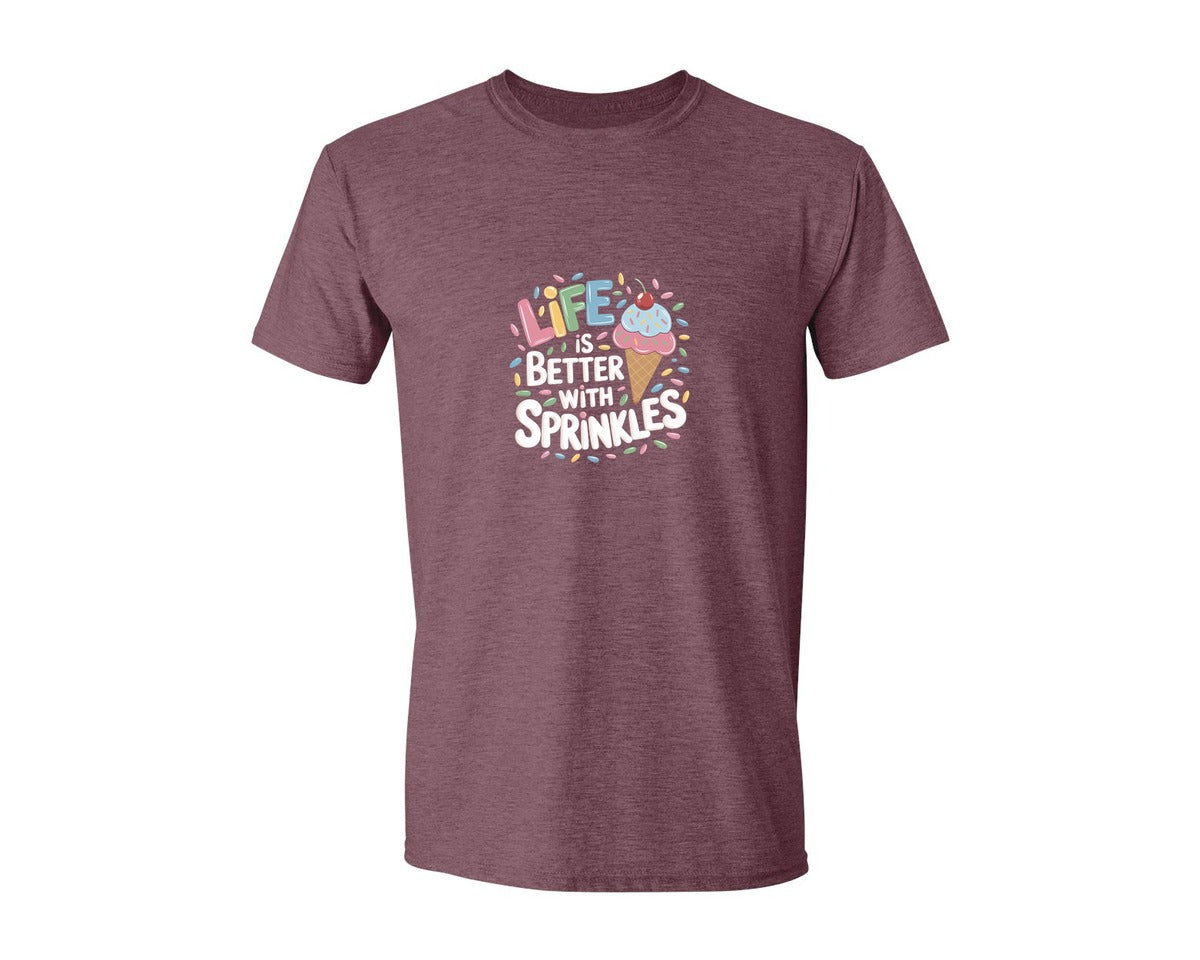 brand:Generic|color:Heather Maroon|Life Is Better Sprinkles T Shirt Design Graphic T-Shirt