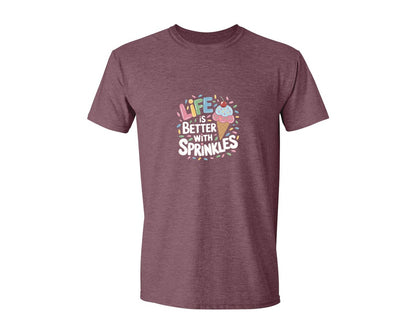 brand:Generic|color:Heather Maroon|Life Is Better Sprinkles T Shirt Design Graphic T-Shirt