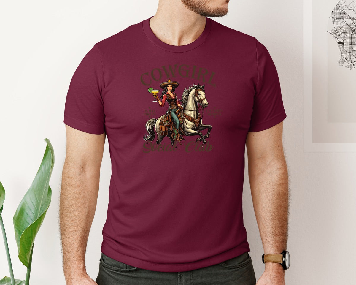 brand:Bella Canvas|color:Heather Maroon|Cowgirl Social Club Cowgirl Graphic T-Shirt