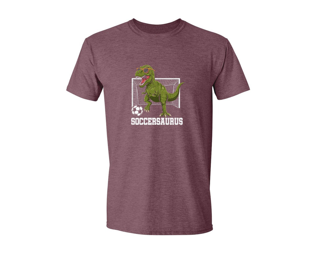 brand:Generic|color:Heather Maroon|T Rex Playing Soccer T Shirt Graphic T-Shirt