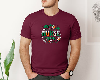 brand:Bella Canvas|color:Heather Maroon|Nurse St Patricks Day Coquette T Shirt 3 Graphic T-Shirt