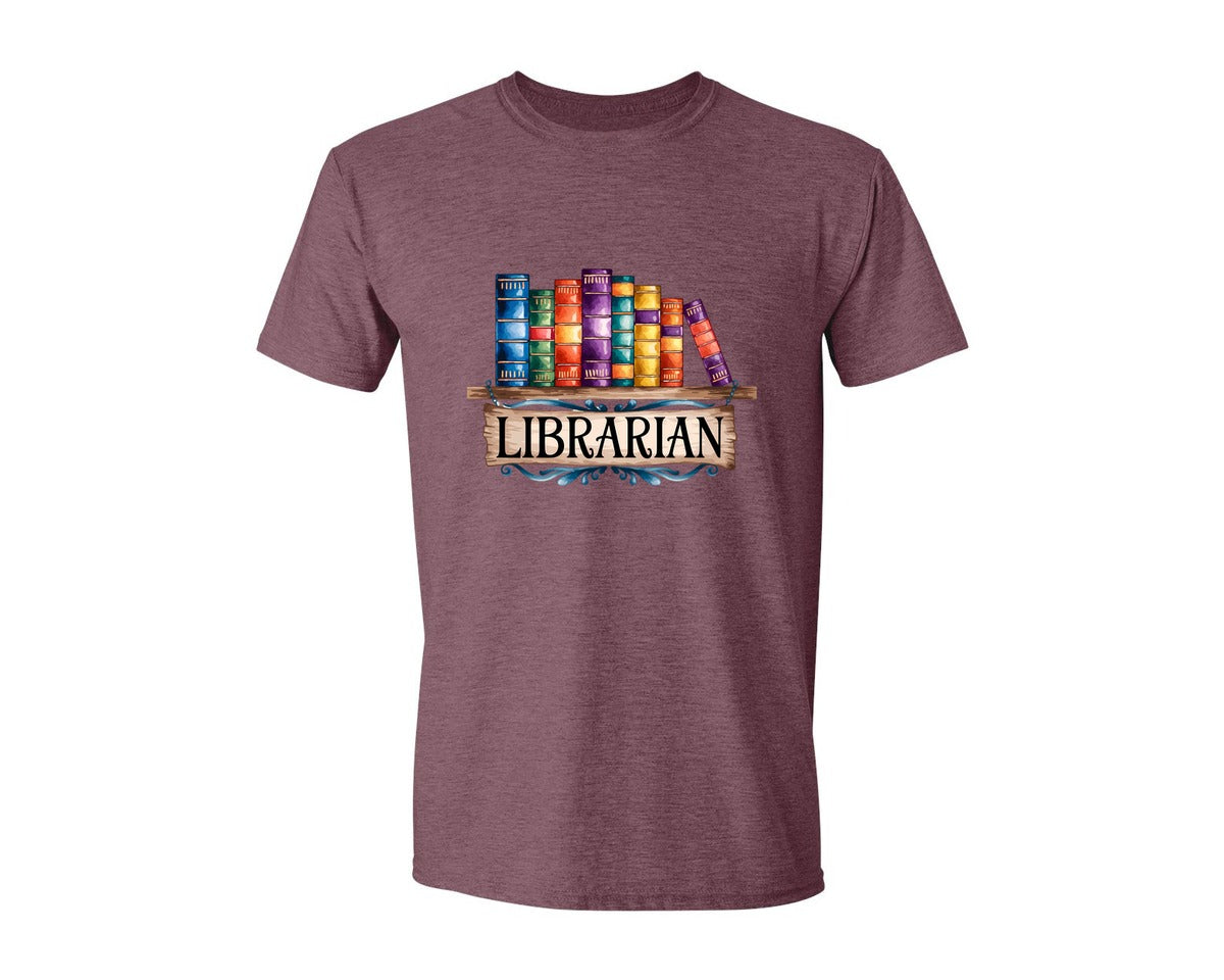 brand:Generic|color:Heather Maroon|Librarian Vintage Bookshelf 2 Graphic T-Shirt
