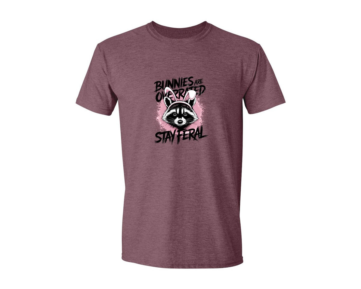 brand:Generic|color:Heather Maroon|Bunnies Are Overrated Stay Feral 2 Graphic T-Shirt