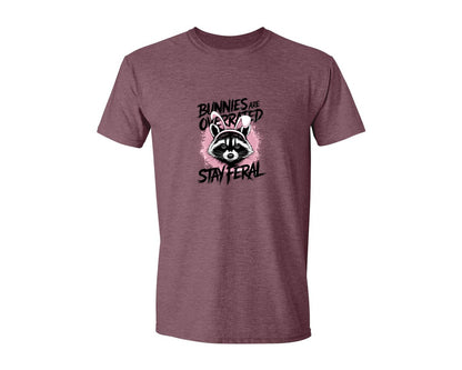 brand:Generic|color:Heather Maroon|Bunnies Are Overrated Stay Feral 2 Graphic T-Shirt