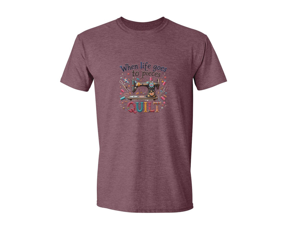 brand:Generic|color:Heather Maroon|Quilting When Life Goes To Pieces Graphic T-Shirt
